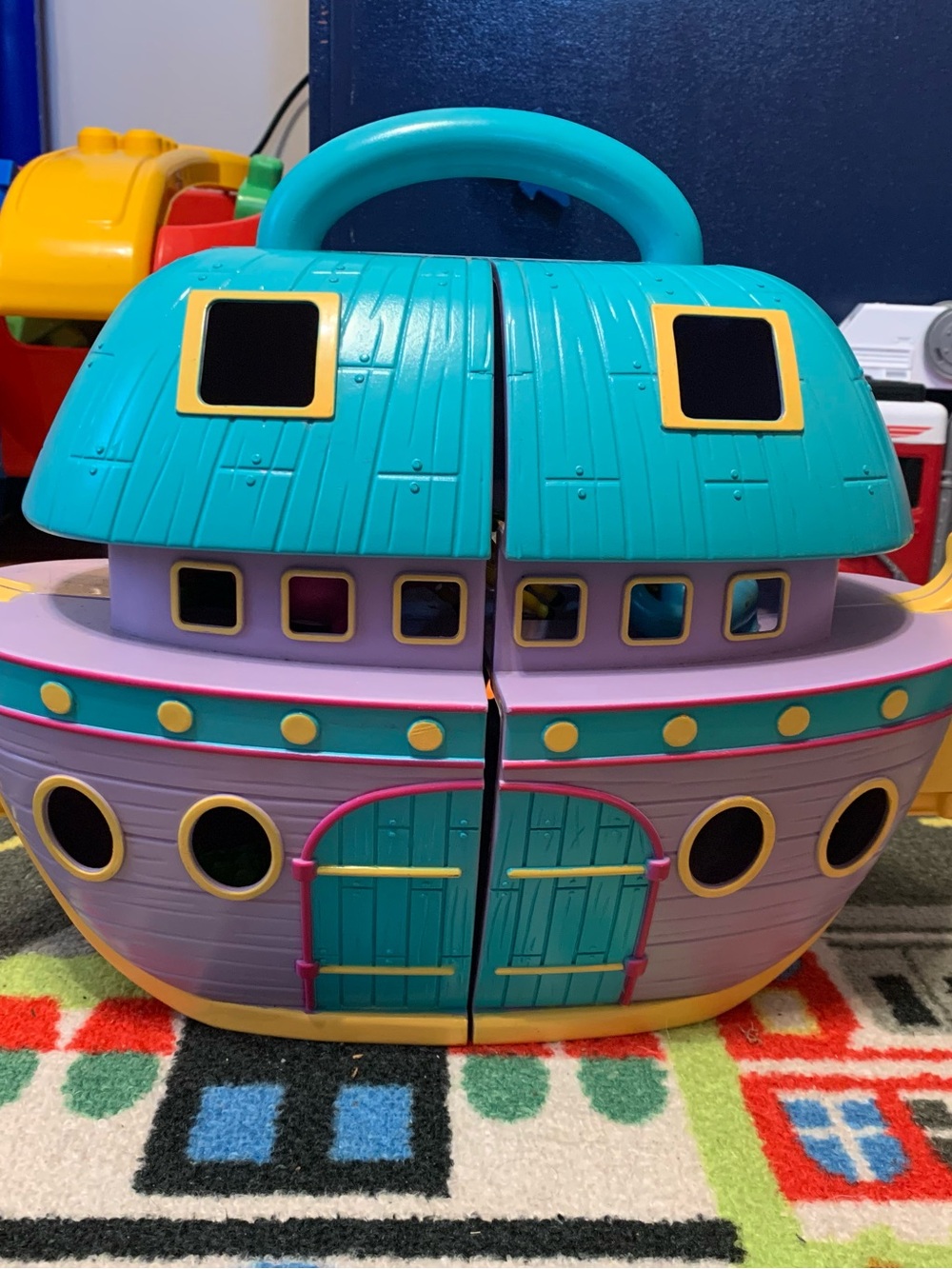 Vtg Boley Noah’s Ark Toy Playset w/ Animals Figures (17) Carry Case Boat Opens